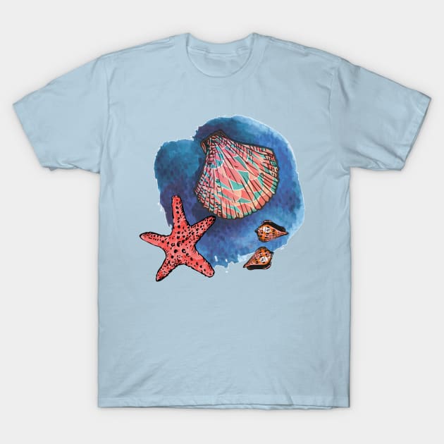 Seashells and starfish T-Shirt by Gaspar Avila